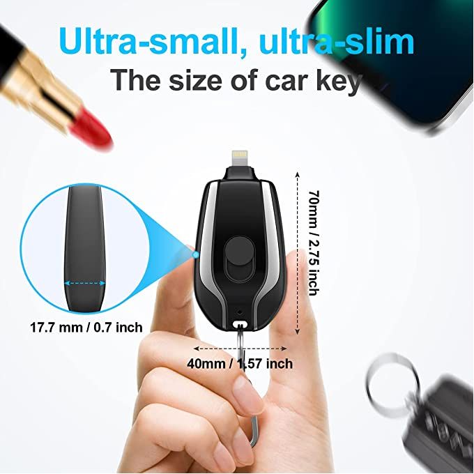 Portable Keychain Charger | 1500mAh Ultra-Compact Mini Battery Pack | Fast Charging Backup Power Bank For Iphone Devices