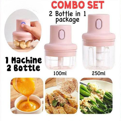 Electric Mini Food Grinder Chopper Combo Set (1 Machine 2 Bottle)