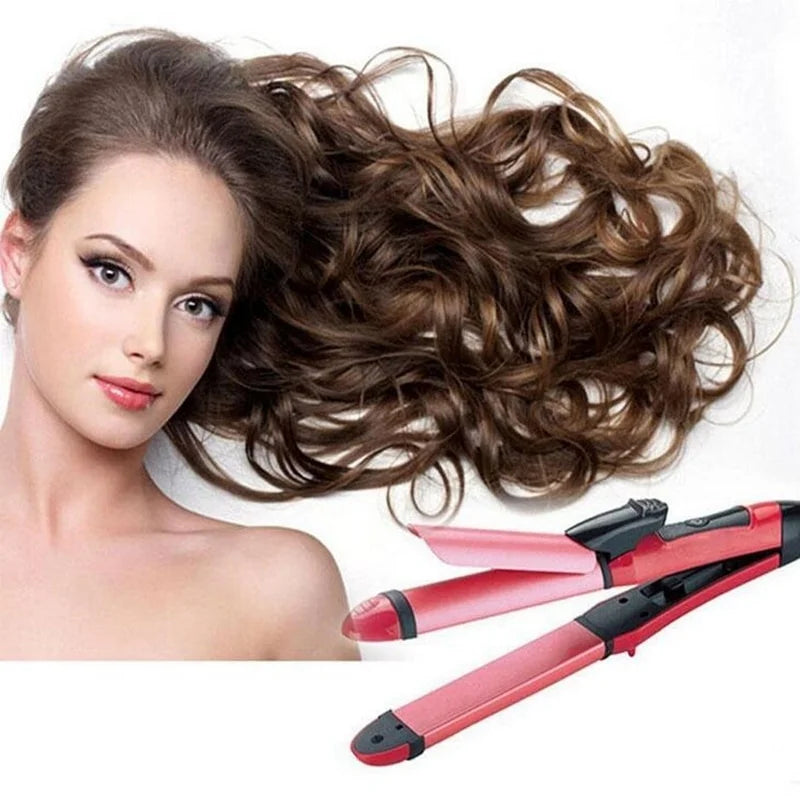 Professional 2 in 1 Ceramic Hair Straightener Curler Flat Iron Hair Curling Irons Straight and Curl Hair Styling Tools