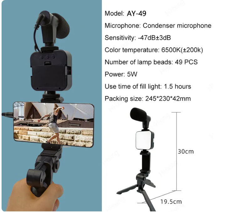 Portable Vlogging Kit Video Making Equipment with Tripod Bluetooth Control